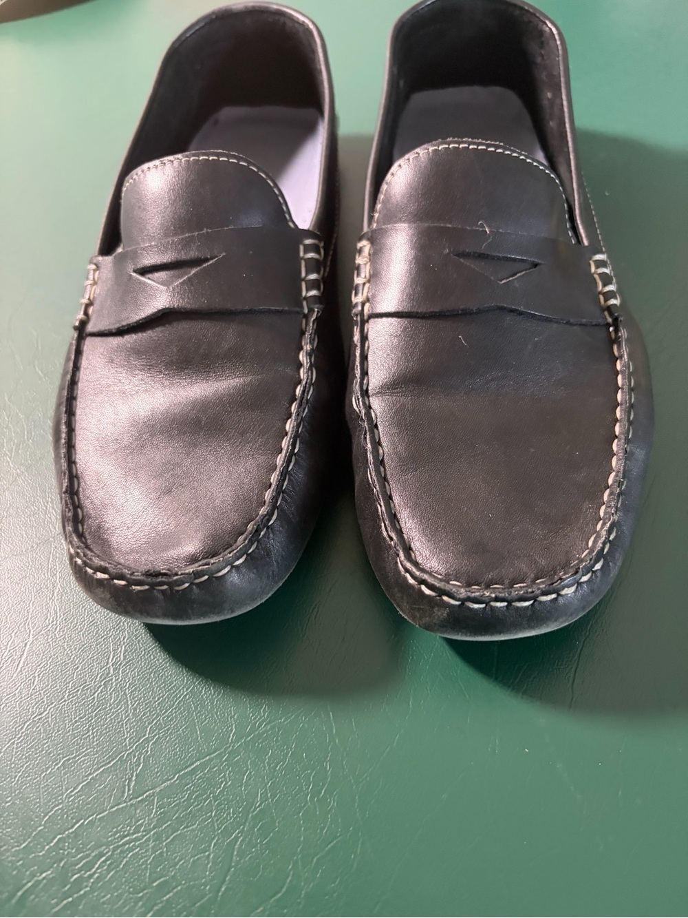 Cole Haan Black Leather Penny Loafers with Contrast Stitching